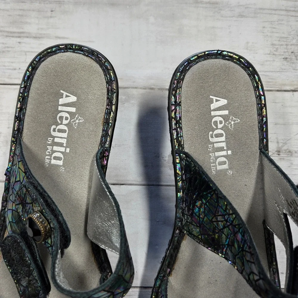 Alegria Loti Wedge Sandals Women 40 Multicolor Holographic Mosaic Leather Straps